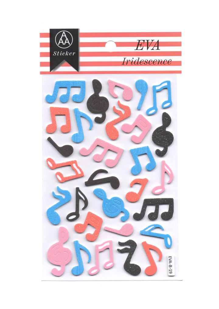 Puffy musical notes &amp; symbols glitter stickers sheet size 18cm X 10cm