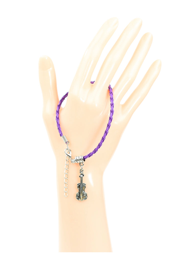 Braided leather bracelet with violin charm &amp; lobster claw clasp