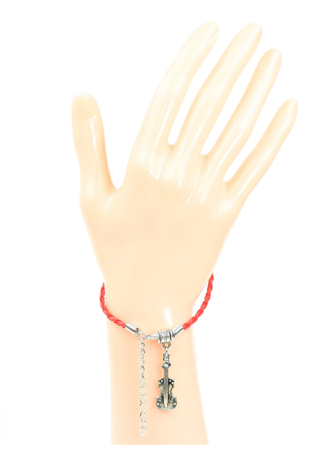 Braided leather bracelet with violin charm &amp; lobster claw clasp