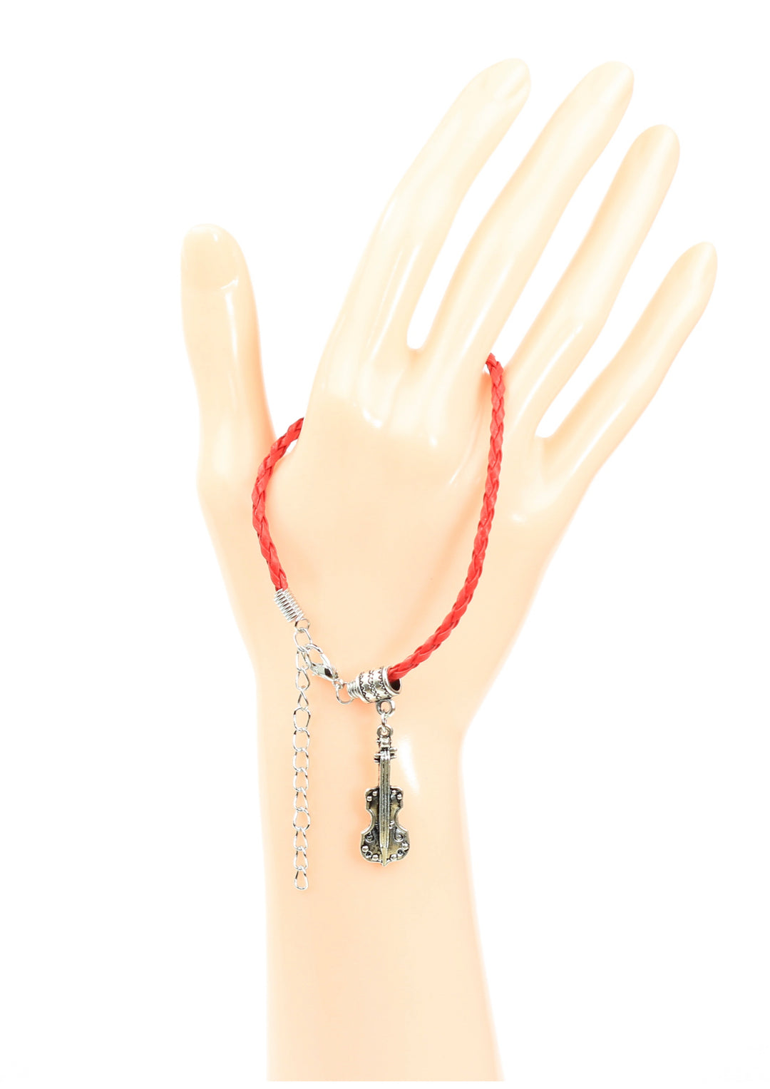 Braided leather bracelet with violin charm &amp; lobster claw clasp