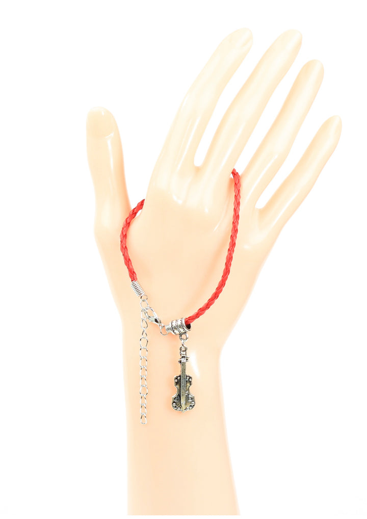 Braided leather bracelet with violin charm &amp; lobster claw clasp
