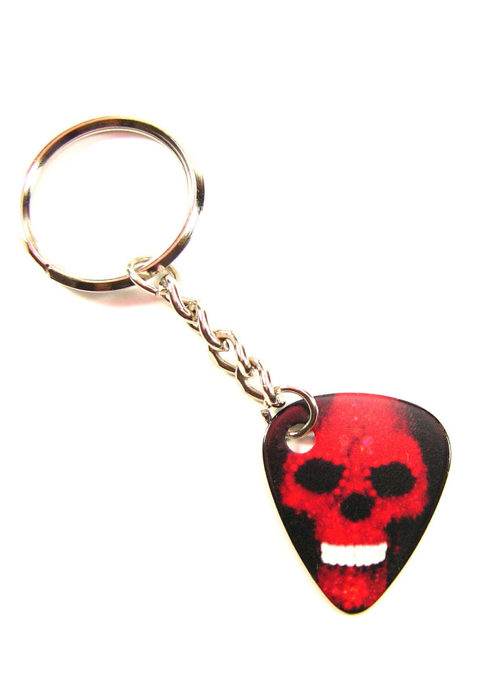 Playable red skull guitar pick keyring with tough chain links &amp; split ring.
