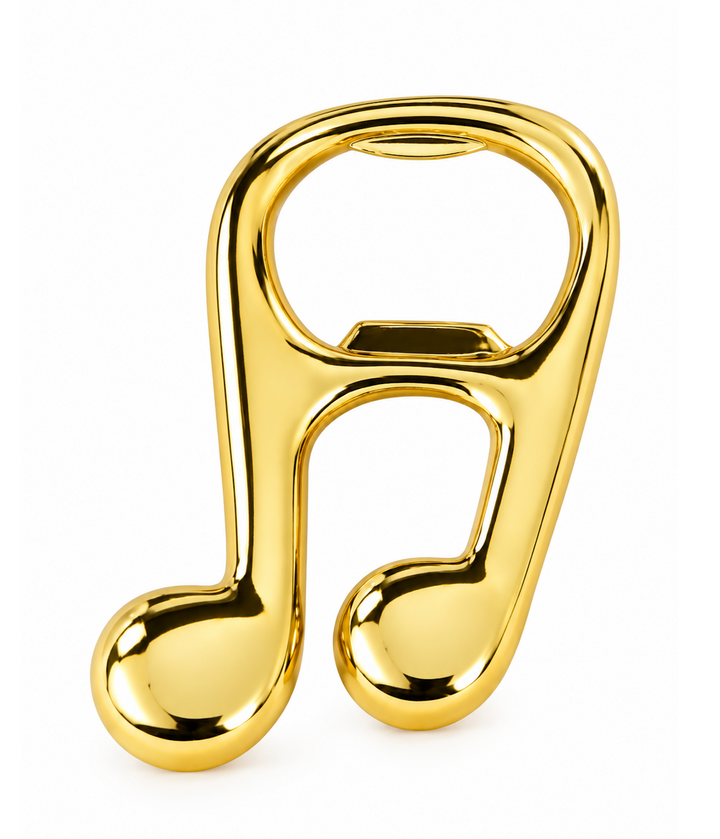 Gold Music Quavers Bottle Opener - In Drawstring Red Lace Pouch