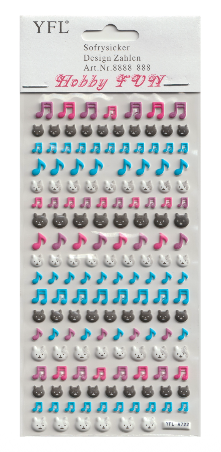 Cats, Kittens &amp; Musical Symbols Pop-Up Bubble Sticker Sheet