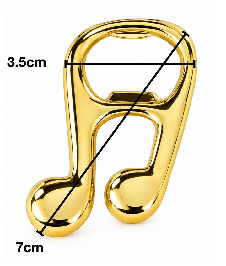 Gold Music Quavers Bottle Opener - In Drawstring Red Lace Pouch