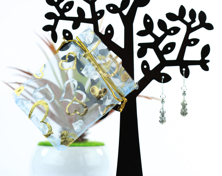 925 Sterling Silver Violin Drop Earrings - With Lace Pouch