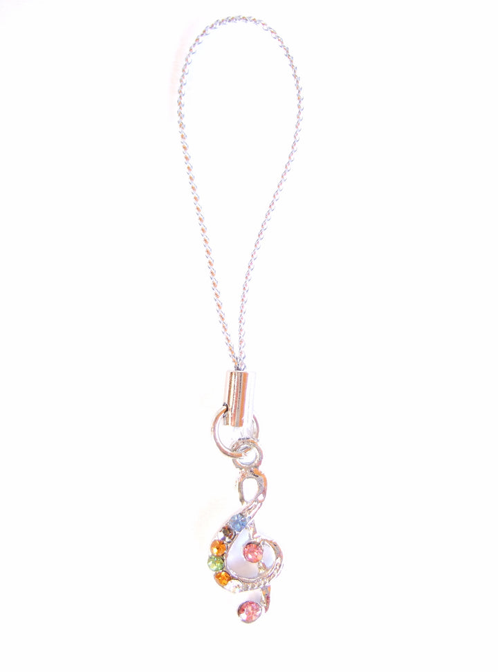 Mobile phone charm music treble clef encrusted with coloured bling