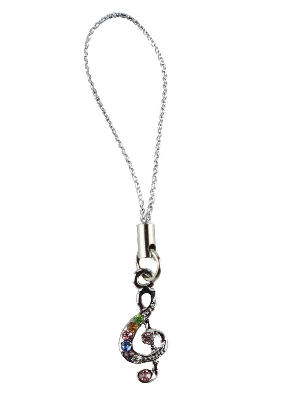Mobile phone charm music treble clef encrusted with coloured bling