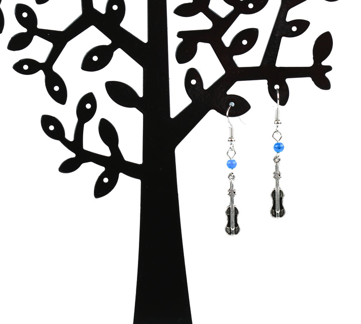 Bead violin drop earrings ear wire hook free white lace pouch