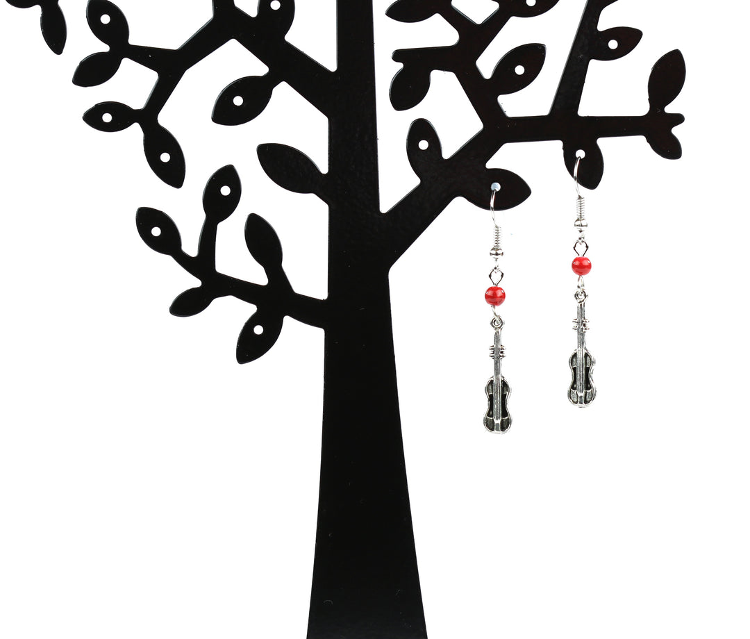 Bead violin drop earrings ear wire hook free white lace pouch