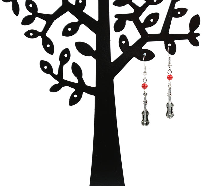 Bead violin drop earrings ear wire hook free white lace pouch