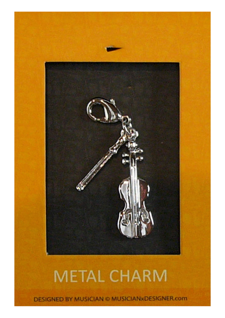 Musician Designer metal violin &amp; bow music charm with lobster claw lock