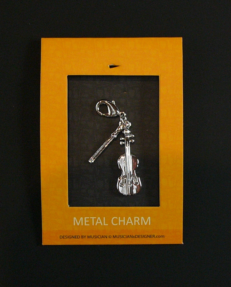 Musician Designer metal violin &amp; bow music charm with lobster claw lock