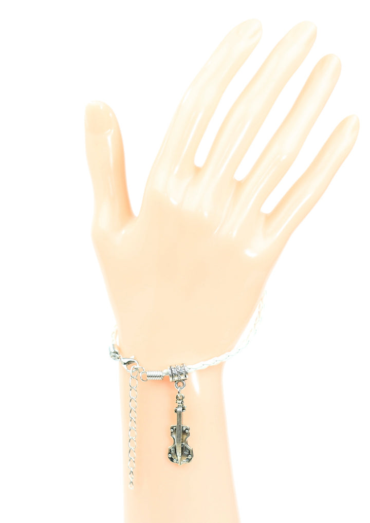 Braided leather bracelet with violin charm &amp; lobster claw clasp