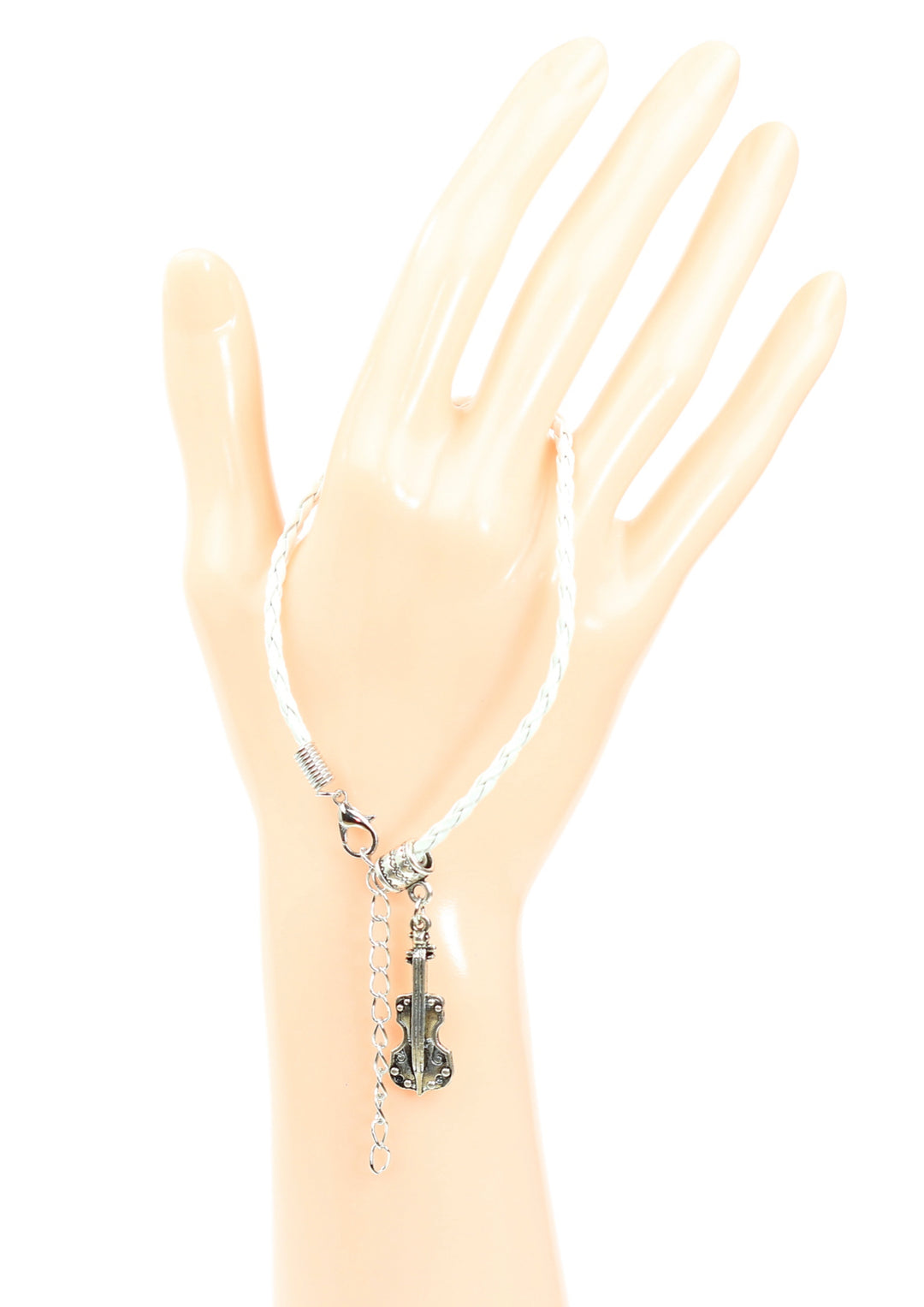 Braided leather bracelet with violin charm &amp; lobster claw clasp