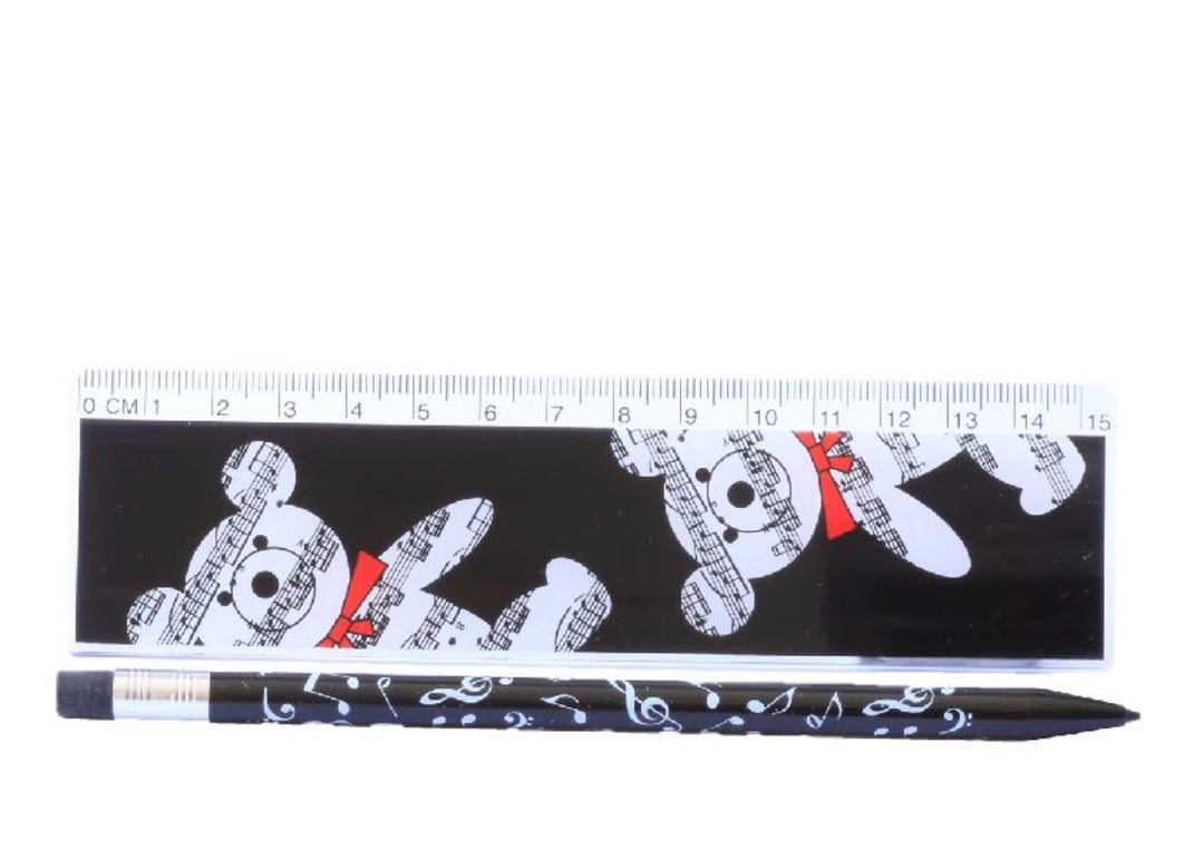 2 item musical stationery pack musical design mechanical pencil &amp; bear ruler